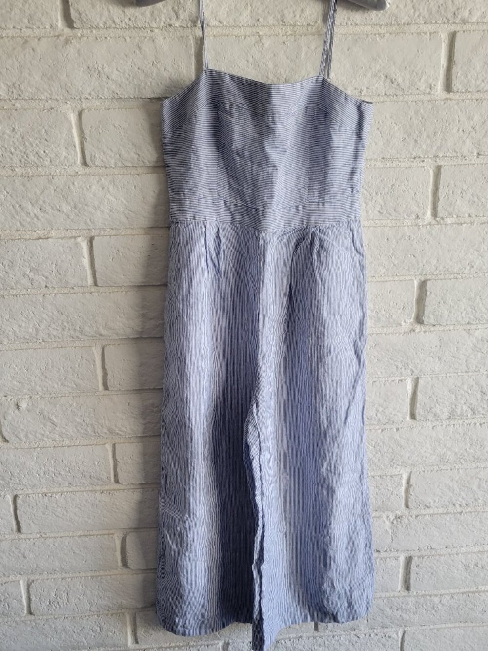 J.Crew Blue & White Striped Wide Leg Linen Jumpsuit Sz 2